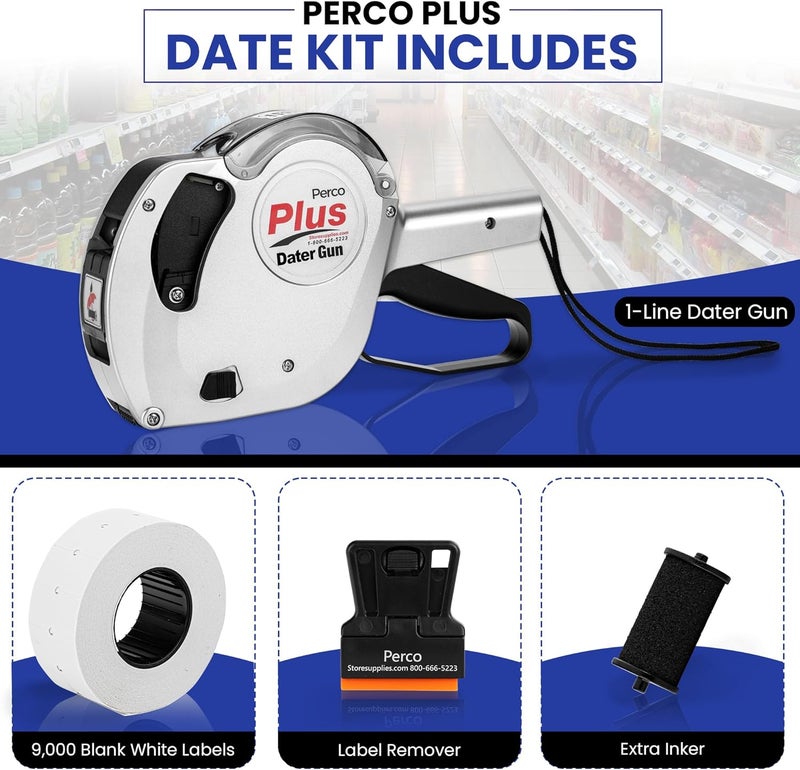 Perco Plus 1-Line Date Marking Gun with Labels Kit - Compares to Monarch 1131-01 Band Includes 1-Line 8-Character Band Date Labeler Gun, 9,000 Blank White Labels, a Label Scraper, and an Extra Inker - Image 2